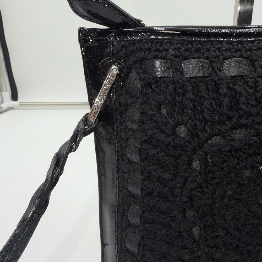 Brighton Black Patent Leather Crochet Square Crossbody Bag Handcrafted LA - Picture 6 of 8